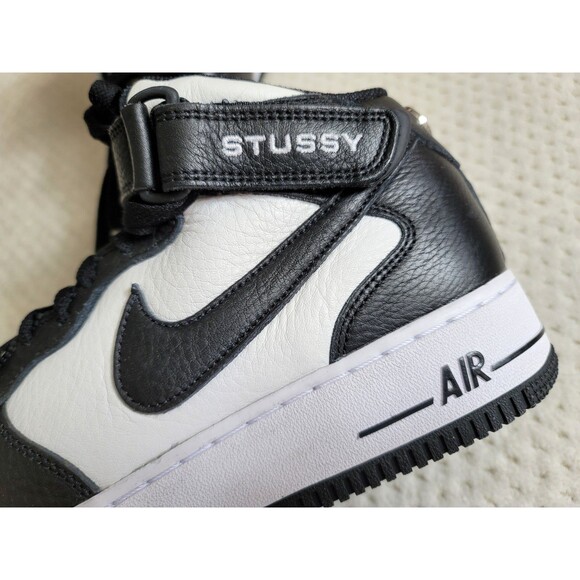 ✅🔥Nike x Stussy Air Force 1 '07 Mid Light Bone Black- Men's Size 10.5 - Picture 4 of 7